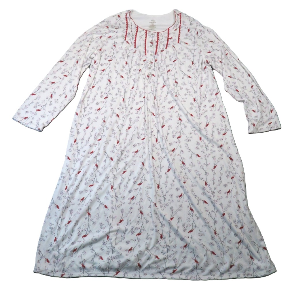 Secret Treasures Cardinal Nightgown 4X Bird Long Sleeve Holiday Cozy Winter NEW